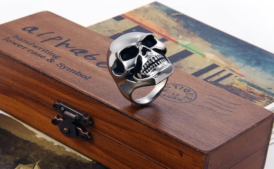 Heren Skull Biker Ring: roestvrij staal grote en zware gepolijste schedel ringen band voor Halloween Valentijnsdag — afbeelding 3