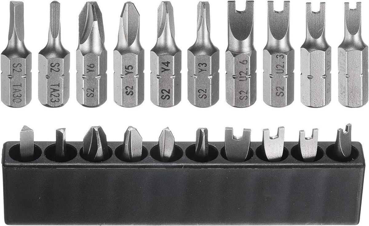 10 stuks U-vormige Y-vormige driehoekige schroevendraaier-bitset U1.7-U 2.6 TA23-TA30 Y3-Y6 S2 staal 1/4 inch zeskantige schacht bitset magnetische boorbits met bithouder