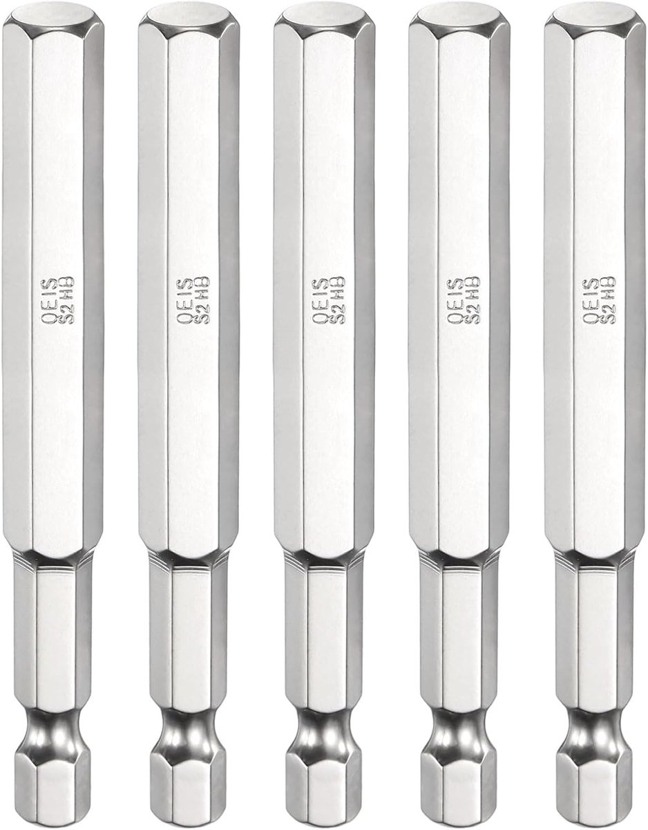 Schroevendraaierset, H8.0, 5 stuks, 1/4 inch inbus-schroevendraaier, 75 mm lang, zeskantige boor, sleutel, magnetische steeksleutel, industrie, S2, gelegeerd staal, zeskantige bitset