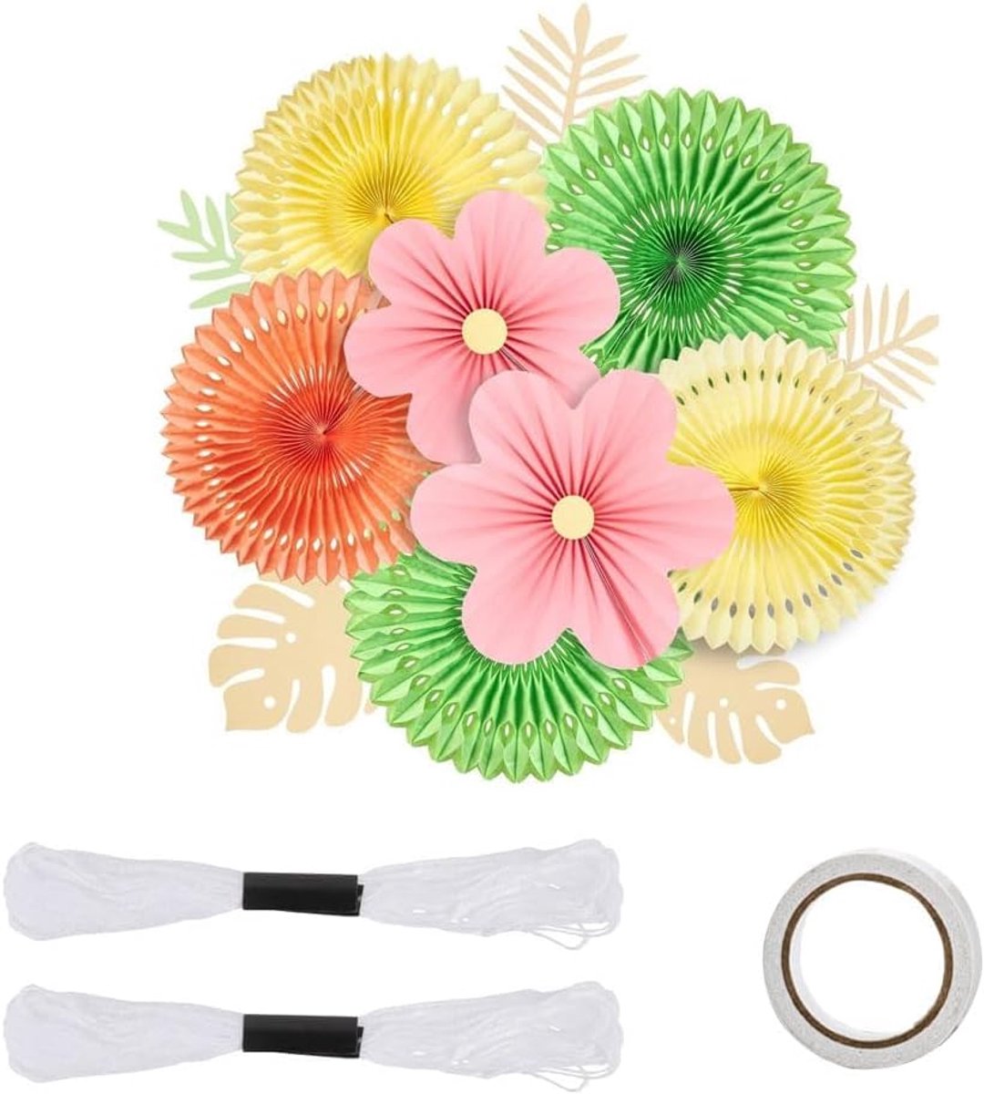 Decoratieve papieren waaiers en hangende bloemen voor de decoratie van feestjes, waaiers, bloemen, decoratie om op te hangen van papier (model 1)