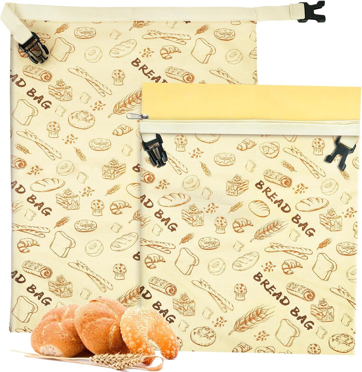 Herbruikbare broodzakken met ritssluiting, natuurlijke bijenwas gecoate katoenen opbergzakken, brood katoen voor zuurdeegbrood, baguette