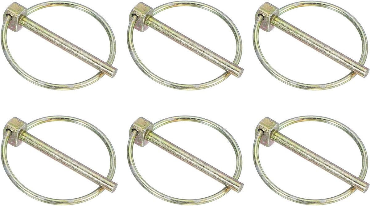 M4,5 x 45 mm tractor lynch pin met ring, 6 stuks heavy duty assortiment kit lock pinclips voor tractoren, aanhangers, landbouwvrachtwagens, grasmaaiers, roségoud