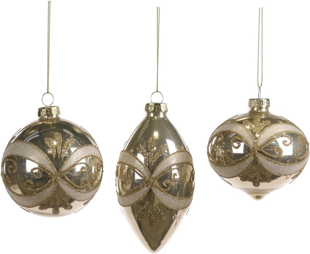 Kerstbal glas crème-goud D 8 cm - set van 3 - luxe uitstraling - perfect voor boomdecoratie - SnelShoppen