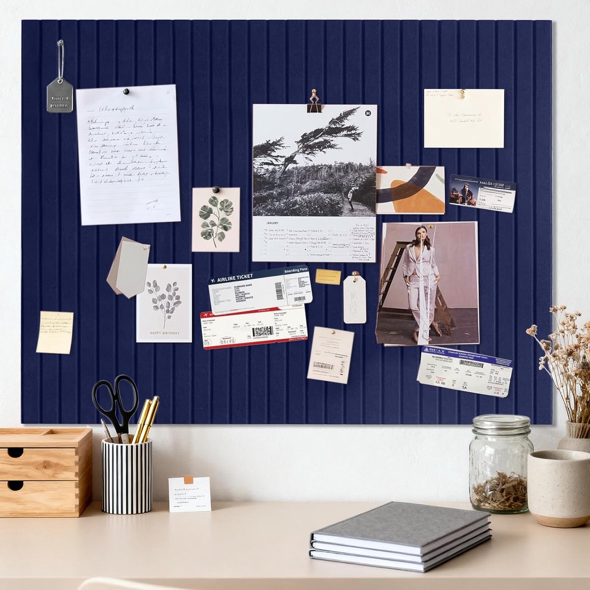 Groot Zelfklevend 40x60 cm, Zelfklevend Pinwand Korktafel, Decoratief Pinbord van Vilt, Opvouwbare Fototafel, Memoboard Vision Board