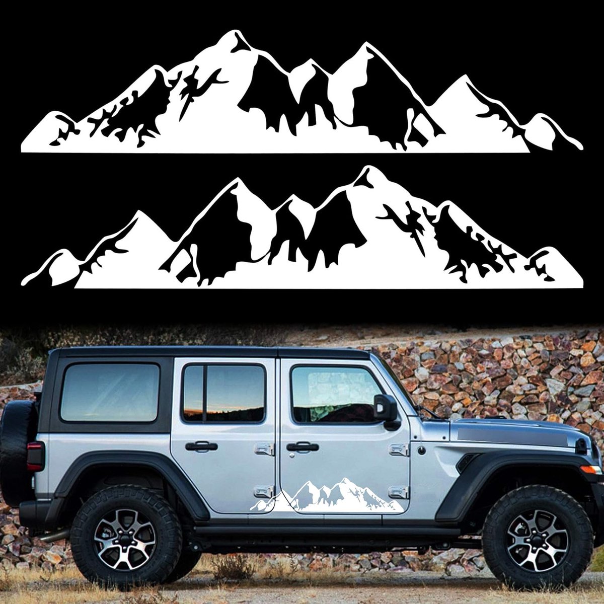 1 Paar 29.7 ''Bergen Stickers Decal voor Auto Body Deur Side Auto Sneeuw Bergen Grafische Vinyl Decal Decoratie voor SUV Truck Off-Road Voertuigen Universele Lange Maat Stickers Accessoires (Wit)