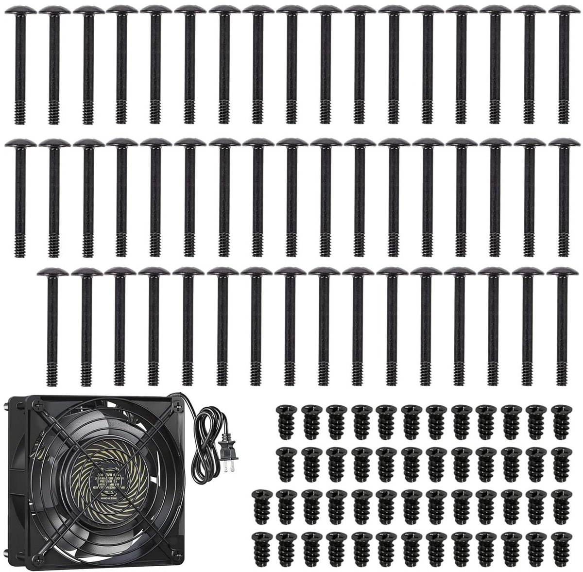 100 stuks computerbehuizing ventilatorschroeven kit, behuizingsventilatorschroeven, 2 soorten schroeven, lang en kort, zwart, voor laptop PC computer reparatie accessoires pakket