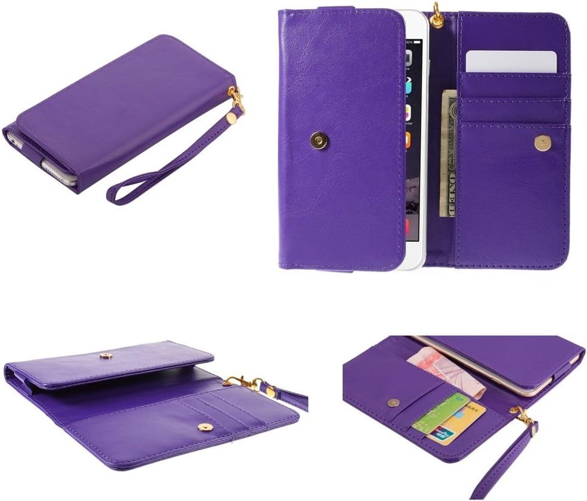 Premium Crazy Horse PU Lederen Portemonnee Hoesje met Kaartsleuven voor AEG AX700 - Paars