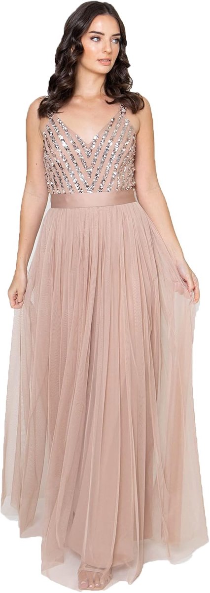 Deluxe Maya Mouwloze gestreepte maxi-jurk dames Galajurk