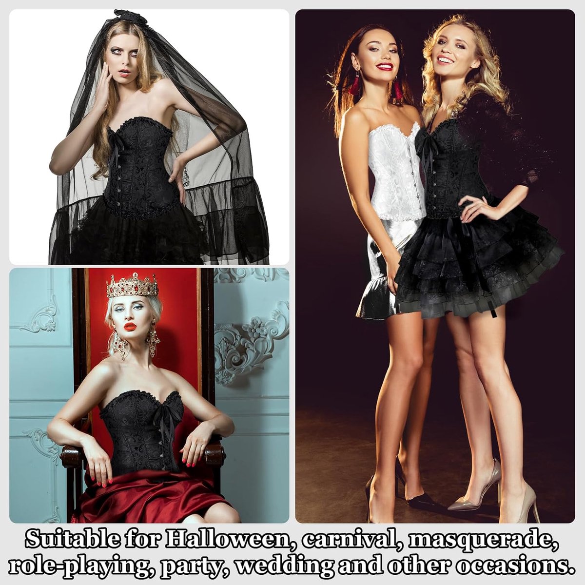 Korset voor dames, korset, top van kant, sexy burlesque overbust, korset, bustier, vintage, gothic, zwart, Halloween, carnaval, Kerstmis, dansfeest