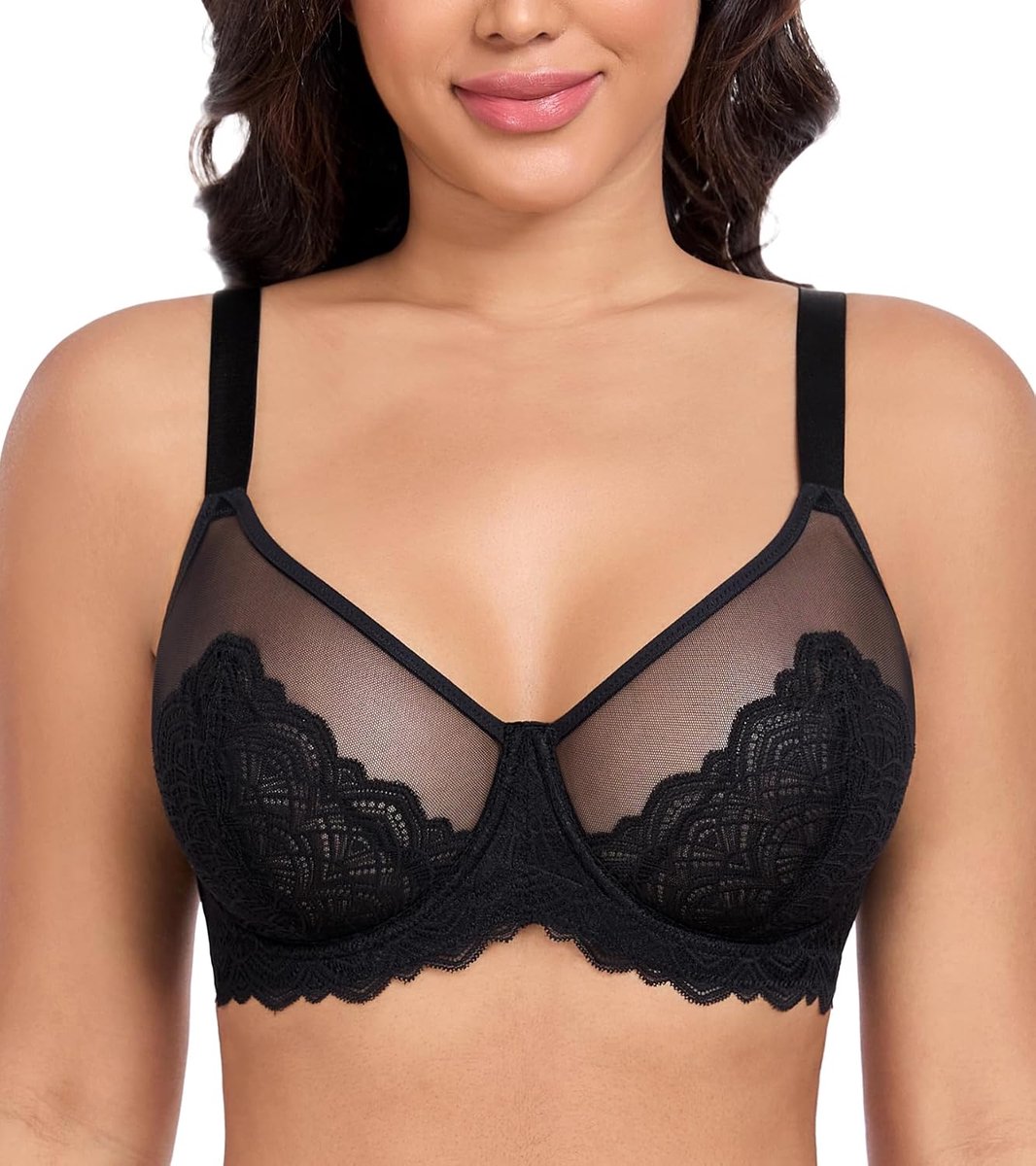 Minimizer-beha voor dames, grote maten, kanten beugels, ongevoerd, elke dag, zwart, 80D