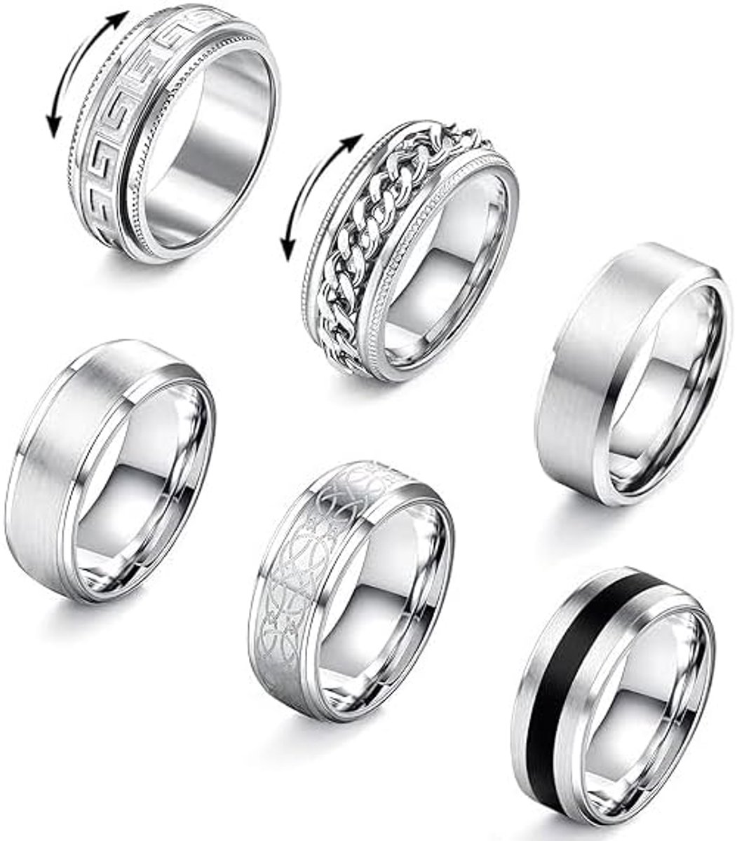 Ringen voor heren en dames, roestvrij staal, draaibare ring, vintage, verloving, bruiloft, bandring, zilver, heren, dames, 8 mm