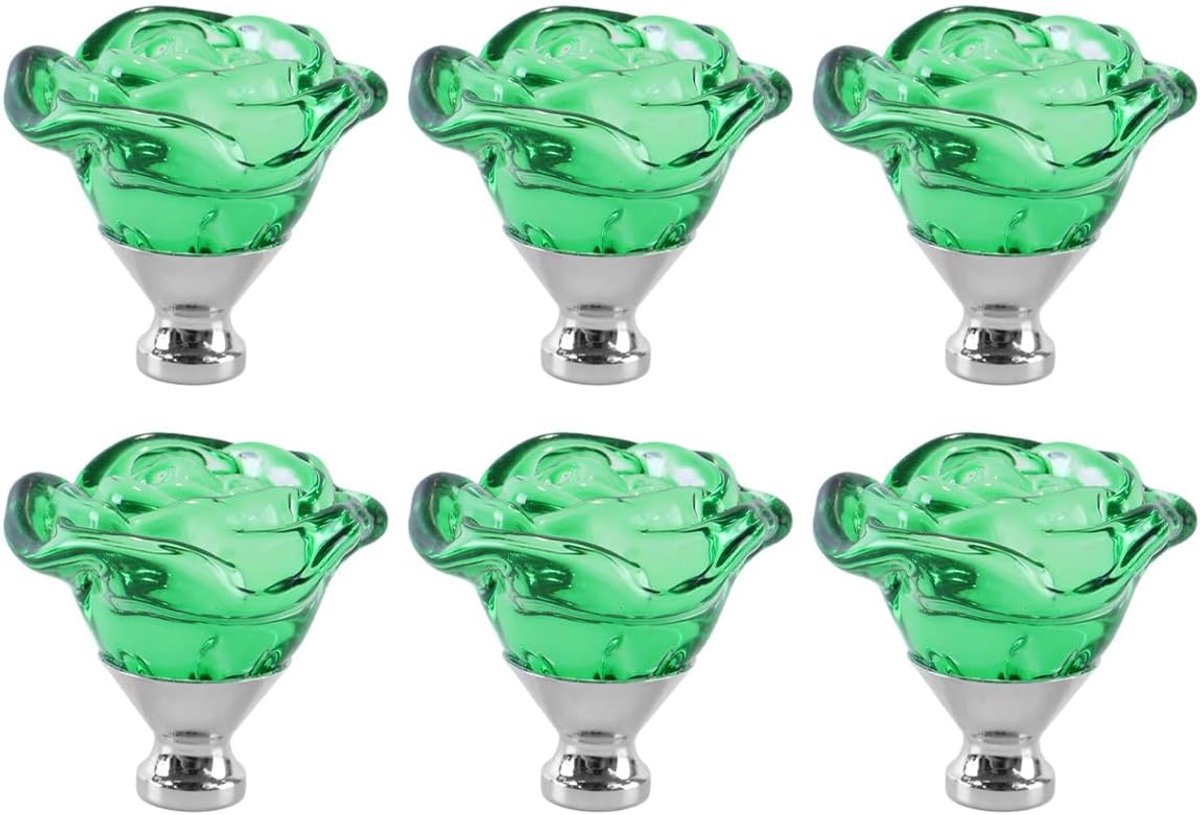Pak van 6 groene kristallen roos ladeknoppen 50mm kastgrepen meubeldeurgrepen decoratieve kast- en garderobeknoppen met schroeven