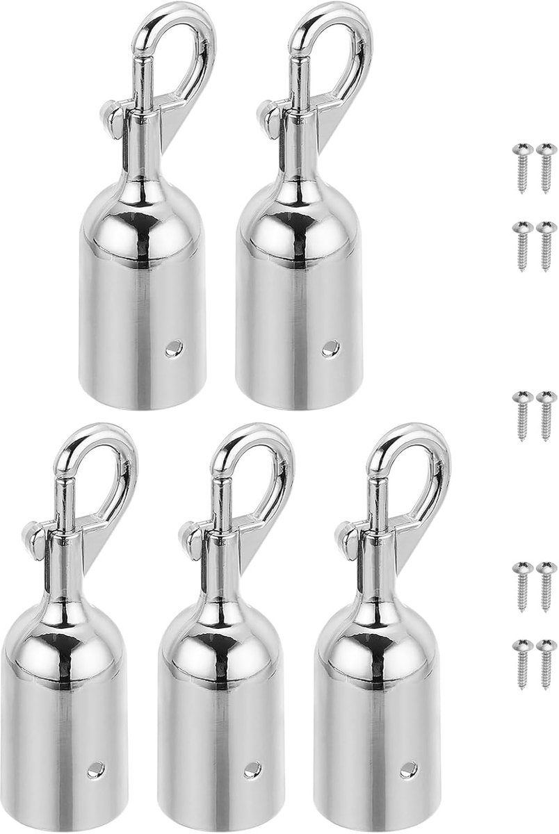 1,2 "x 3,7" snaaropzetstuk voor barrière, 5 stuks koorduiteinden voor barrière met haken voor drukcontrole en wachtlijnscheider, zilverkleurig