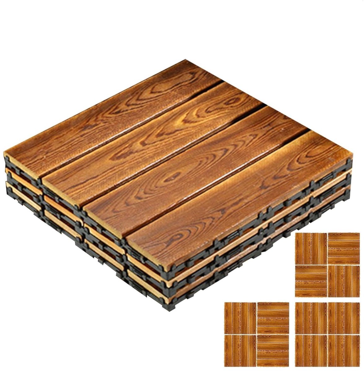 Houten Terras Tegels - Vlonderplanken Kliksysteem - Buitenruimte Vernieuwen - Verhoogde Wrijving - 30 x 30 cm - Bruin