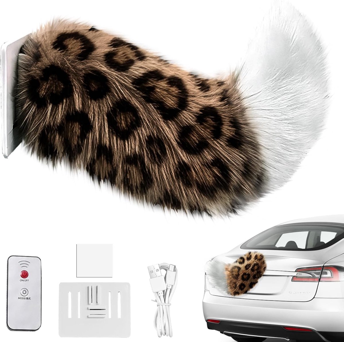 Drift wiebelstaart, bewegende auto, vossenstaart, staartdecoratie met spraakbesturing en afstandsbediening, oplaadbaar, klittenbandmontage, schommelend naar links en rechts, voor cosplay, bruin