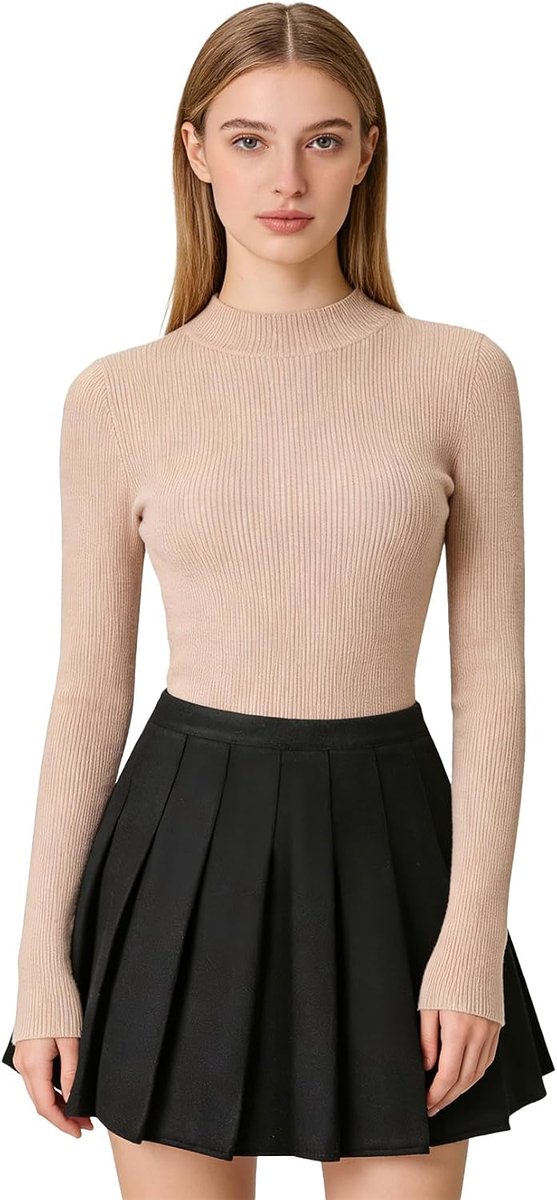dames geplooide minirok van wol, met binnenbroek, warm voor koud weer, ritssluiting