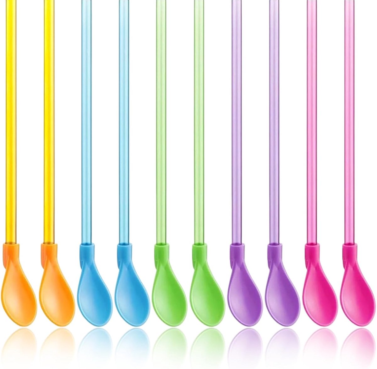 Herbruikbare rietjes met lepel, 2-in-1 lepel voor slushies, milkshakes en cocktails, lengte 23,6 cm, 10 stuks in 5 kleuren, voor feestjes en dagelijks gebruik