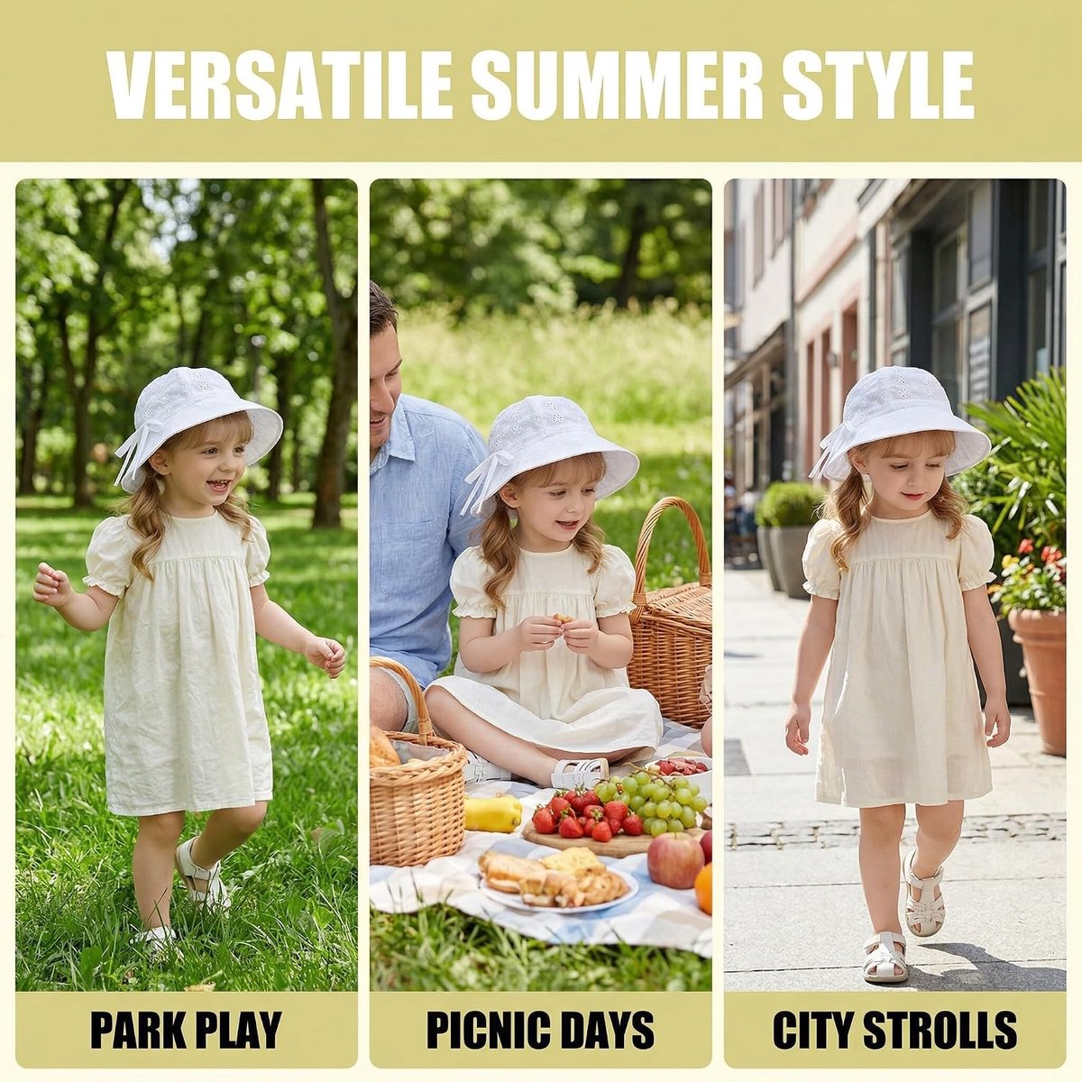 Zomerhoed Kinderen - Baby Vissershoed - Bescherming tegen zon - Verstelbaar met klittenband - 48 cm - Zwart en Wit