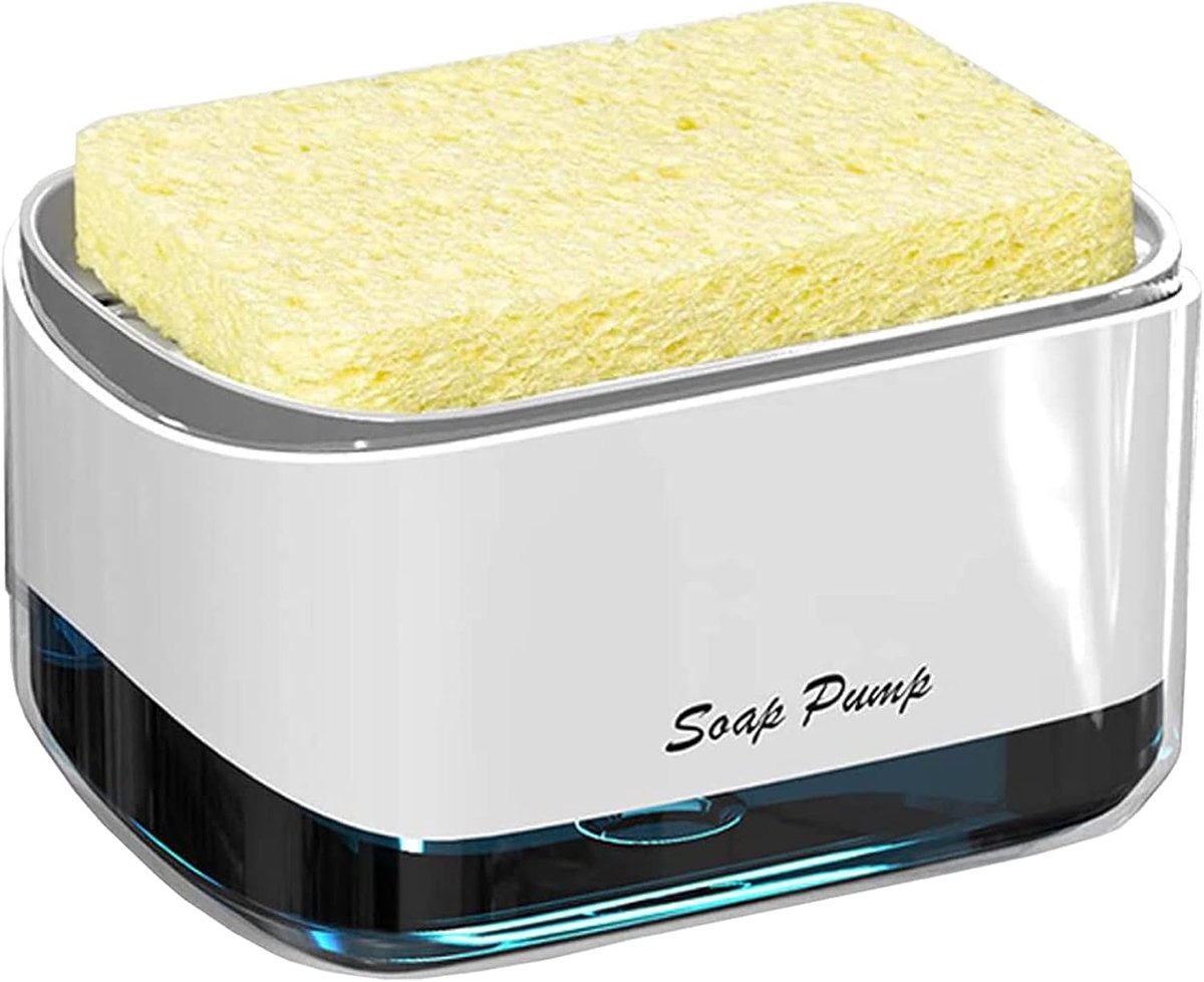 Vaatzeepdispenser met sponshouder - 2-in-1 kunststof handpomp - snel drogen spons - ideaal voor keuken - SnelShoppen