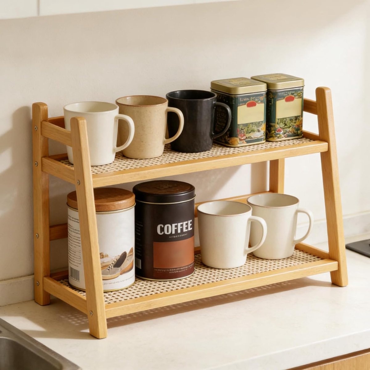 ZRNS® Mokkenrek - Kopjesrek - Mokken Houder - Rek voor Kopjes - 2-laags - Hout