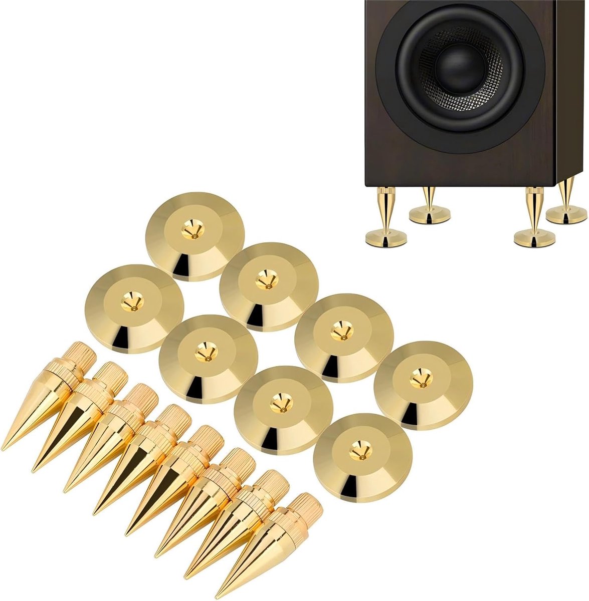 SnelShoppen - Speaker Spikes 8 Pairs 6 x 36mm Koper Speaker Spikes Met Isolatievoet Voor HiFi Apparaten, Platenspeler, Koffer, Versterker