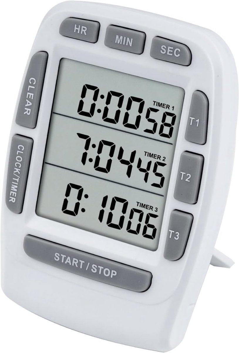 Digitale timer met groot LCD - 3 kanalen - geluidsalarm - ideaal voor koken en kinderen - SnelShoppen
