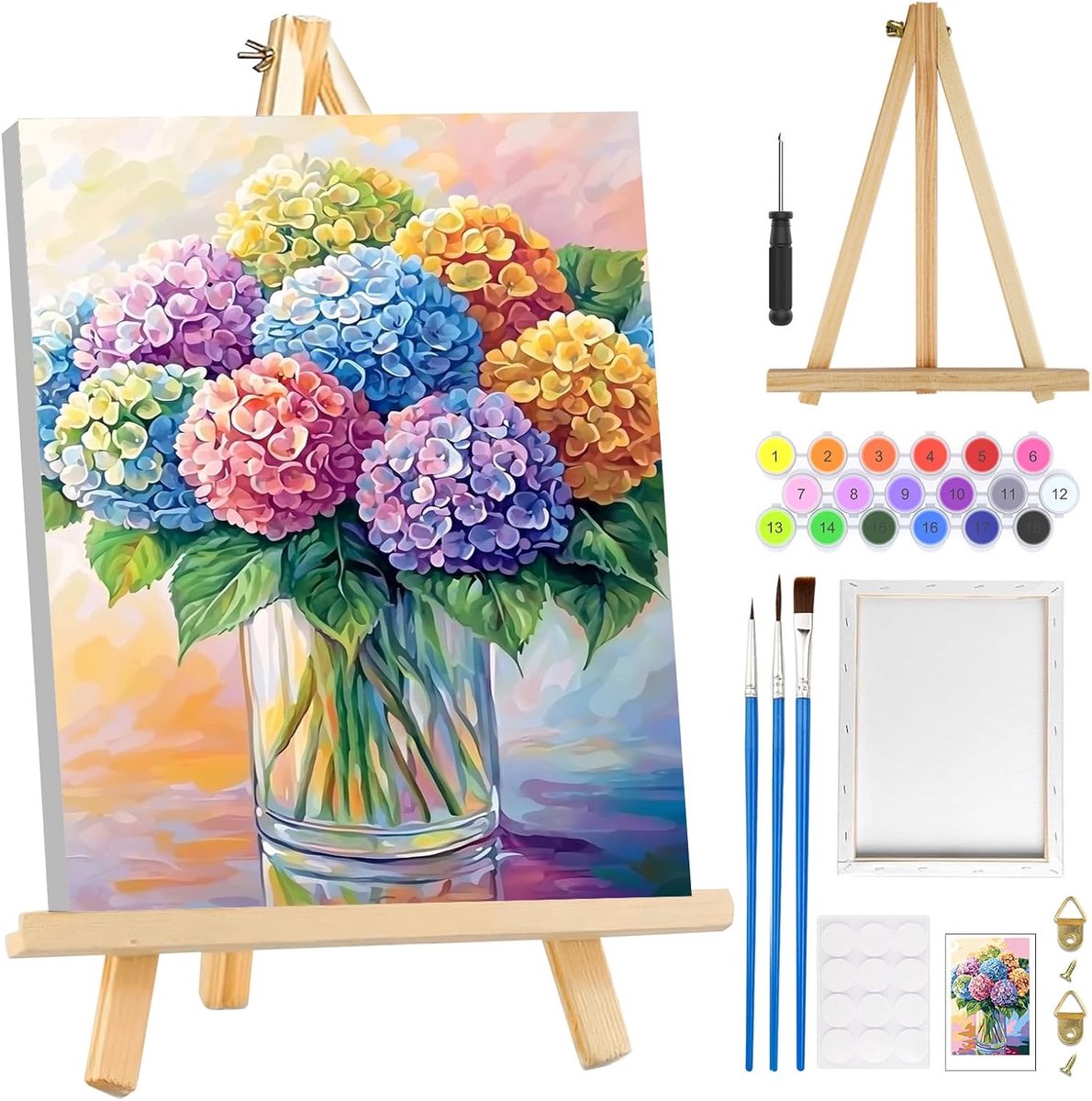 SnelShoppen - Schilderen op Nummer Set voor Volwassenen - Bloemen in Vaasje - Inclusief Frame en Easel - DIY Schilderkit met Hoge Kwaliteit Acrylverf