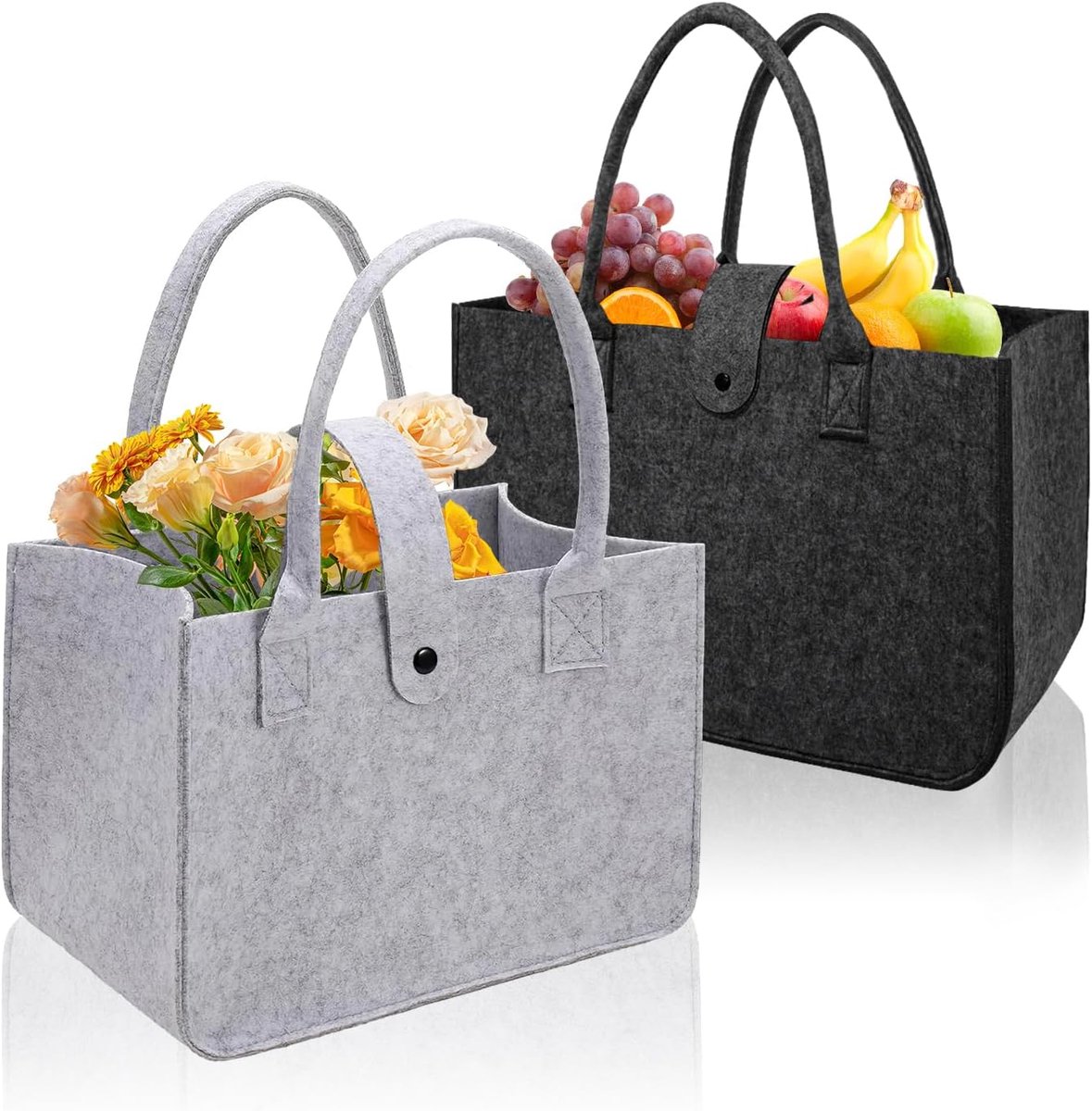 Felt shopper tas 30 x 20 x 18 cm - vouwbare vilt tas - zwart en lichtgrijs - ideaal voor boodschappen - SnelShoppen