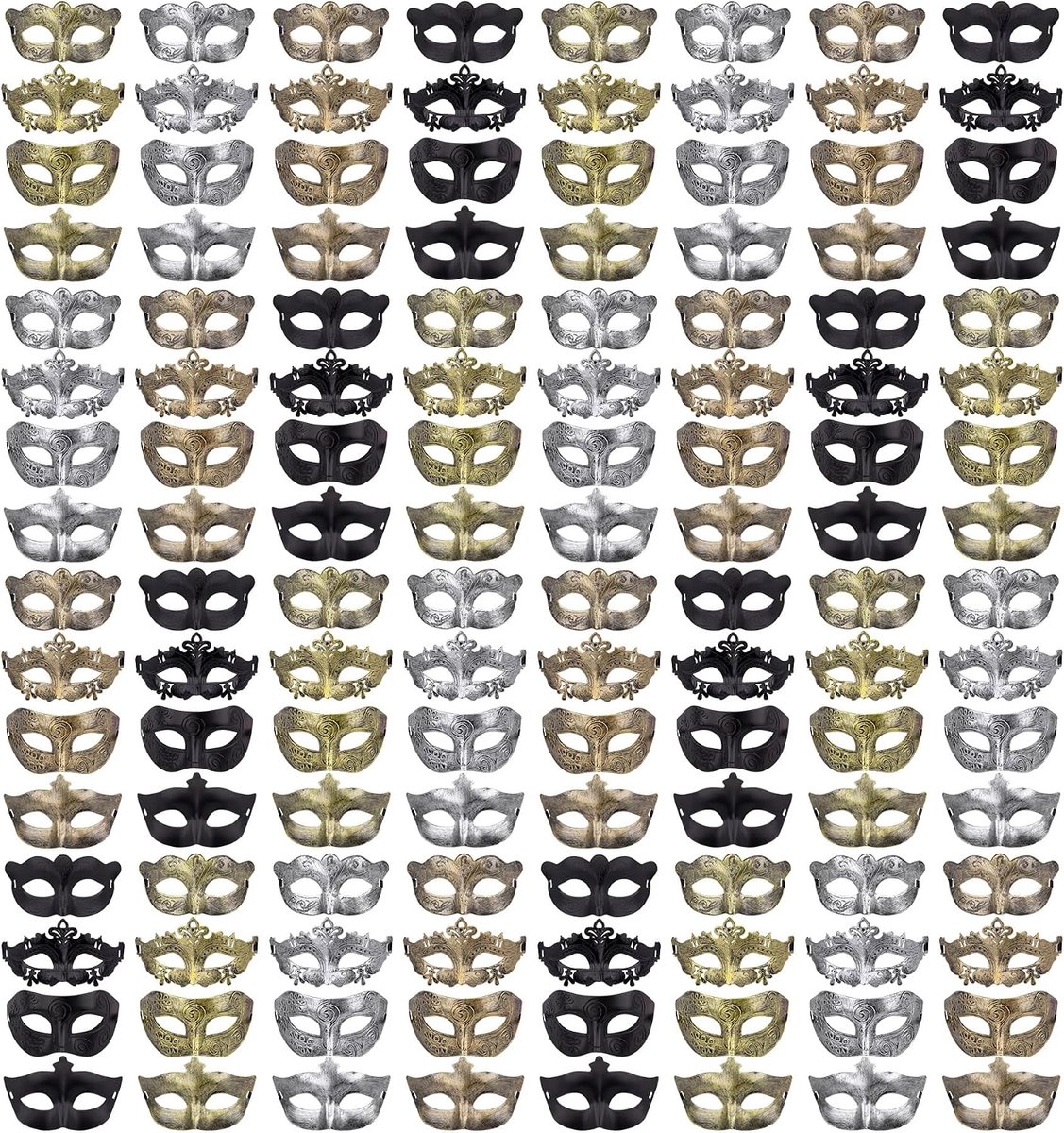 Venetiaanse maskers 128 stuks - antiek vintage - retro voor mannen en vrouwen - ideaal voor Halloween - SnelShoppen