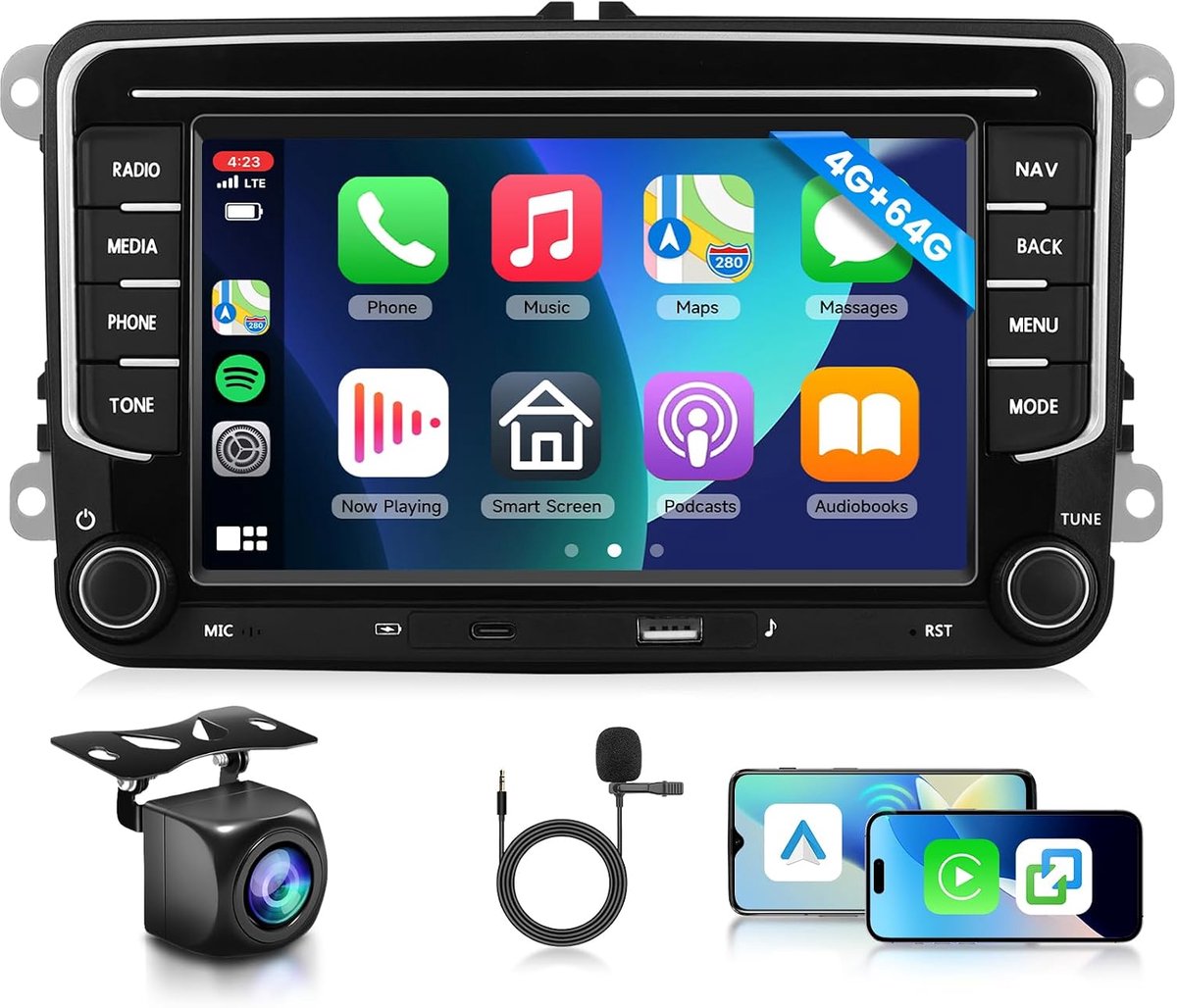 Auto radio 7 inch - 4G+64G - Draadloze CarPlay - Bluetooth, GPS, WiFi - SnelShoppen