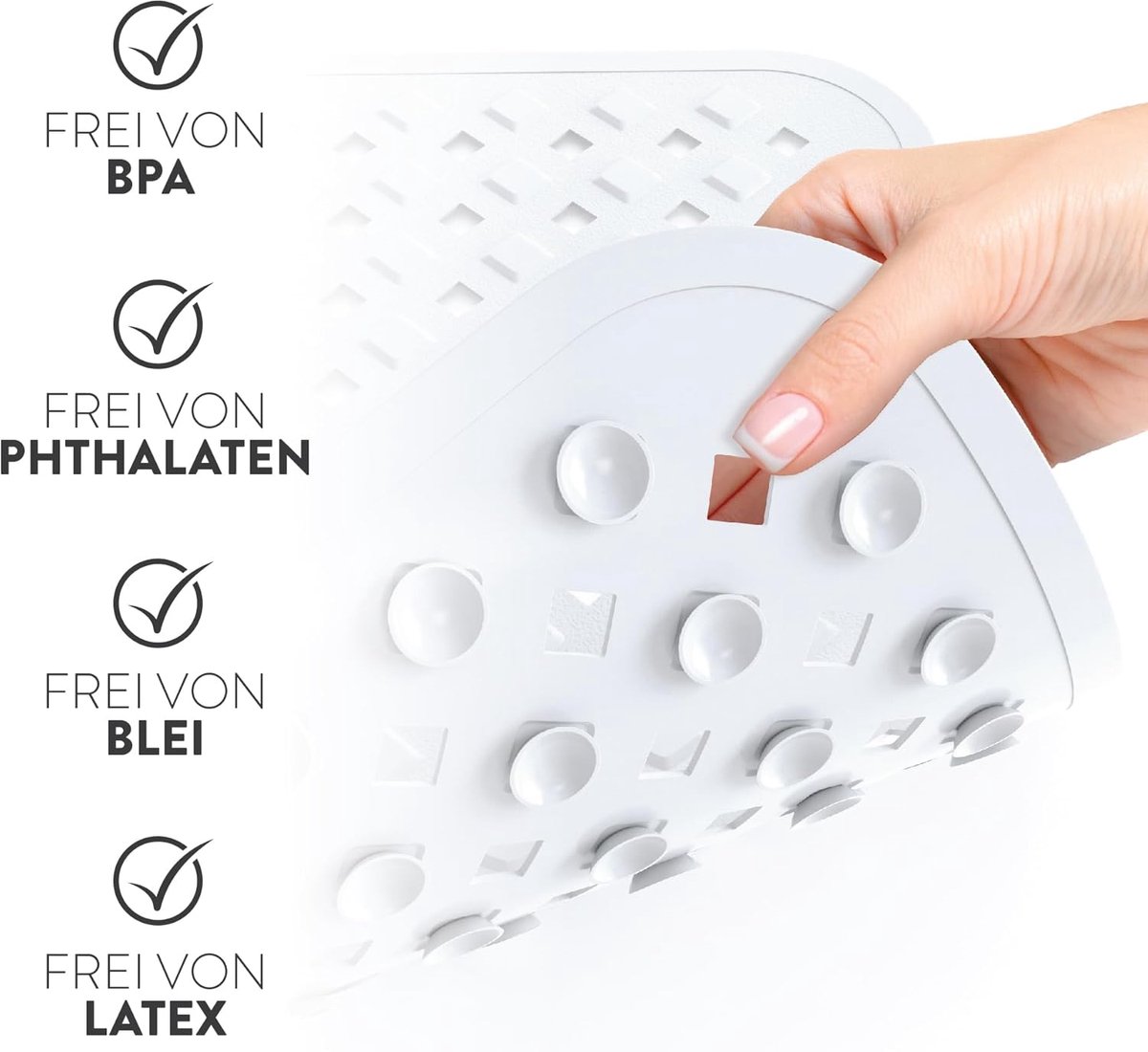 SnelShoppen - Shower Mat 53x53 cm, Antislip en Huidvriendelijk, Machinewasbaar, BPA-vrij, Sterke Zuignappen, Veilig voor Kinderen en Senioren, Wit