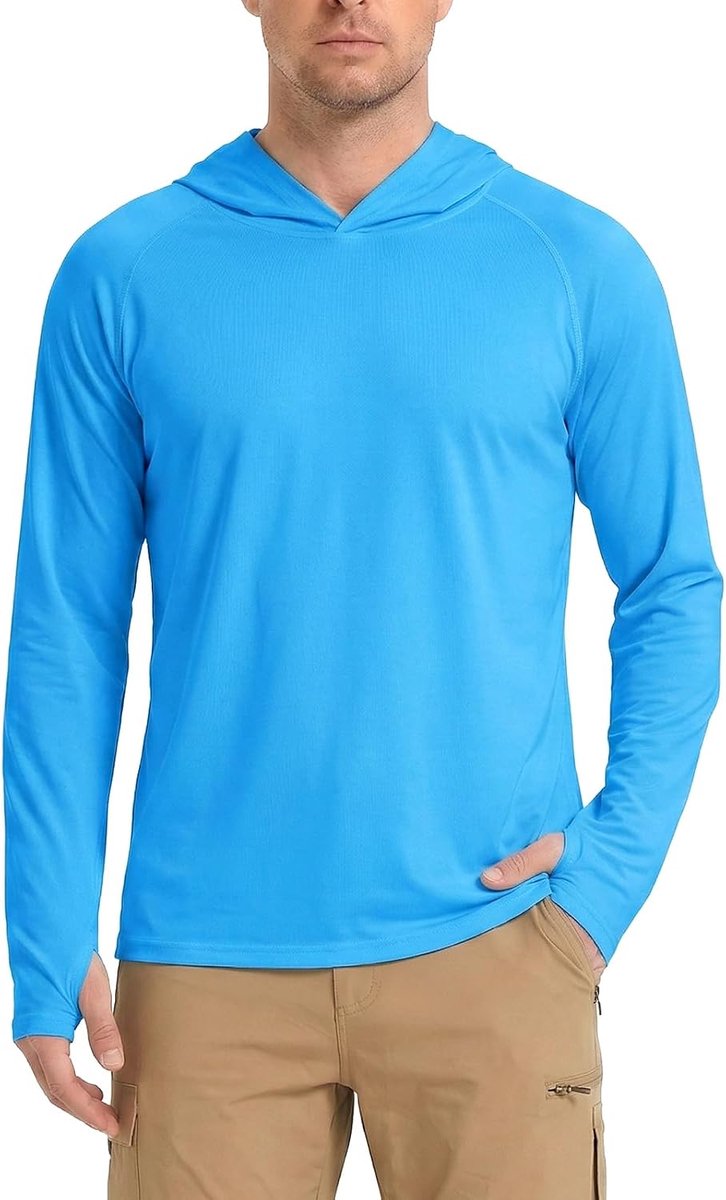 Licht vissshirt met capuchon voor heren, UPF 50+, lange mouwen, uv-bescherming, sneldrogend