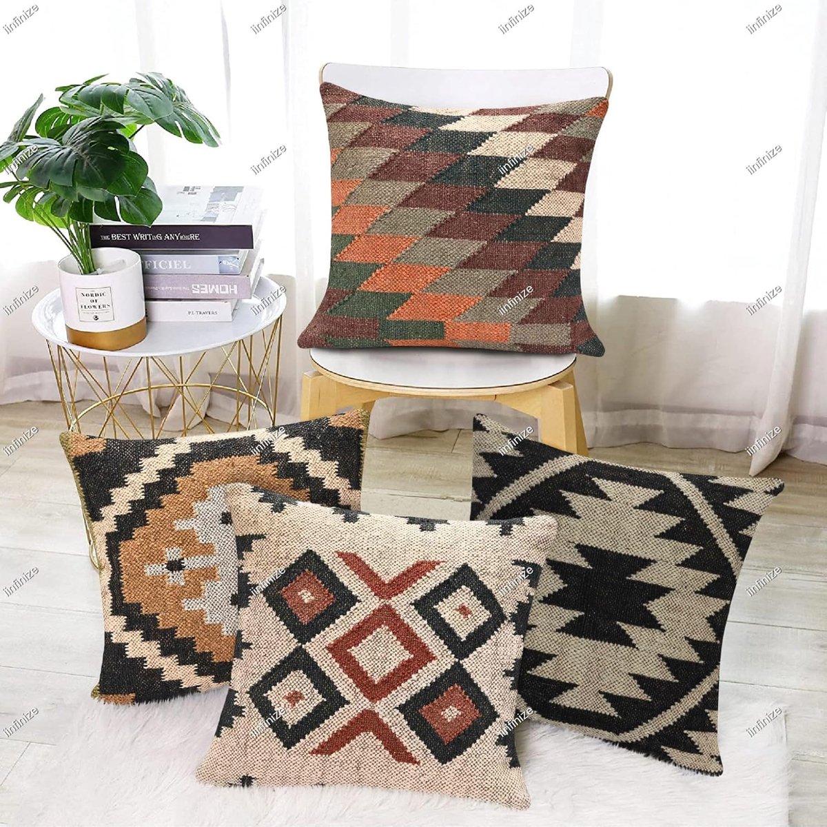 Kussenhoes 45x45 cm - Wol-Jute - Handgeweven vintage design - Perfect voor binnen en buiten - SnelShoppen