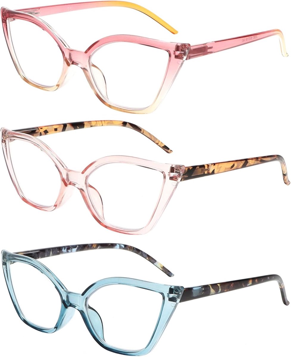 Leesbril voor dames, anti-blauw licht, Cat Eye, pc-bril met veerscharnier, 1,0 1,5 2,0 2,5 3,0 3,5