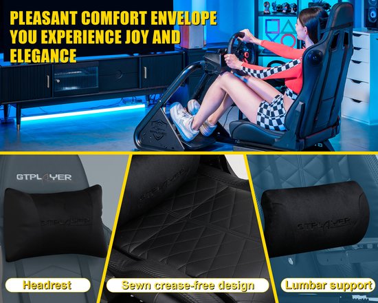 Mura Racestoel - Sim Racing Cockpit - Stuurstandaard - Ingebouwde Luidsprekers - Compatibel Met PC - Verstelbare - Zwart — afbeelding 3