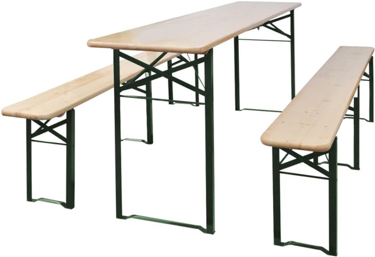 Biertafel met 2 banken, inklapbaar, dennenhout, 220 cm, balkon, eettafel, outdoor, tafel, patio, tafel, tuin, loungetafel voor tuinen, terrassen, balkons