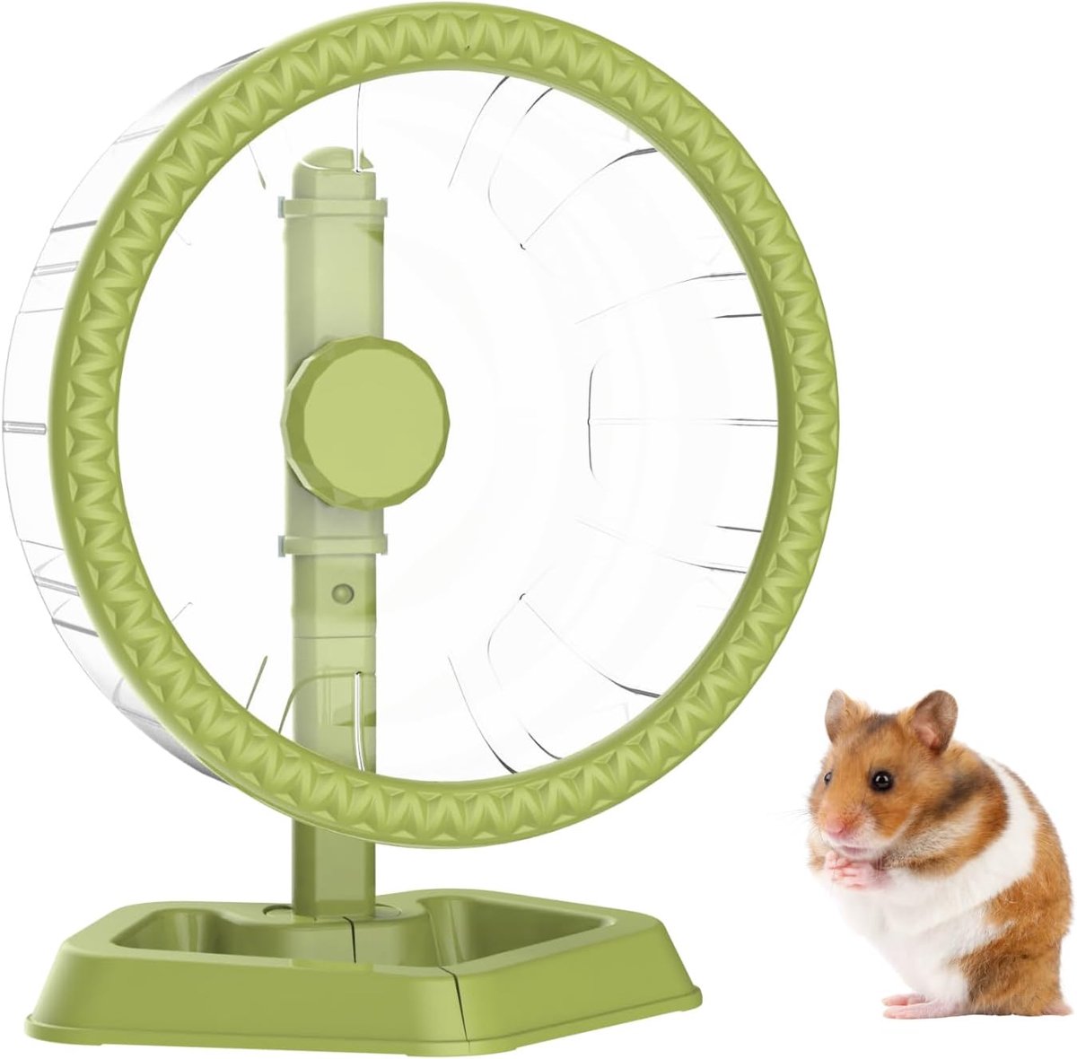 Wiel voor Hamster, Stille Renwiel met Vloeiende Rotatie en Instelbaar Onderstel, Geschikt voor Kleine Dieren Syrische Hamster, Dwerghamster, Gerbils, Muizen (Groen, Groot (24cm))