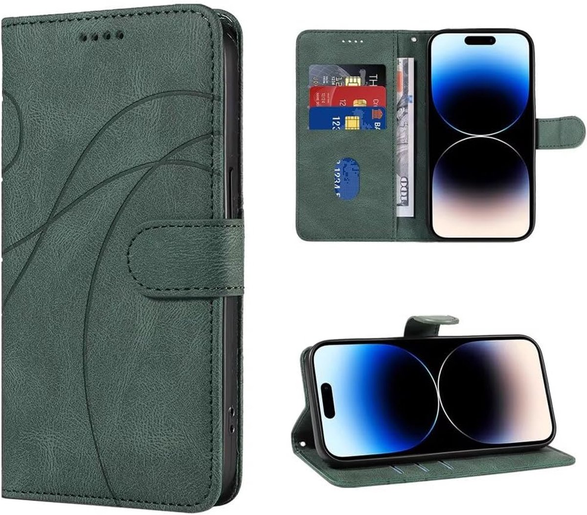 Leren hoesje voor Vivo V70 5G / Vivo V70 Elite, beschermhoes met standfunctie, kaartenvak, magneetsluiting, RFID-blokkering, klaphoesje, boekenhoes, groen