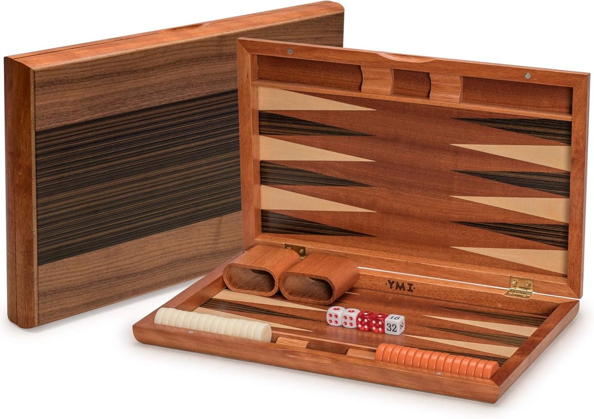 Mountain Imports Houten Inleg Backgammon Set, “Pasadena” - met Acryl Speelstukken & Houten Dobbelbekers, 38,5 centimeters Bord