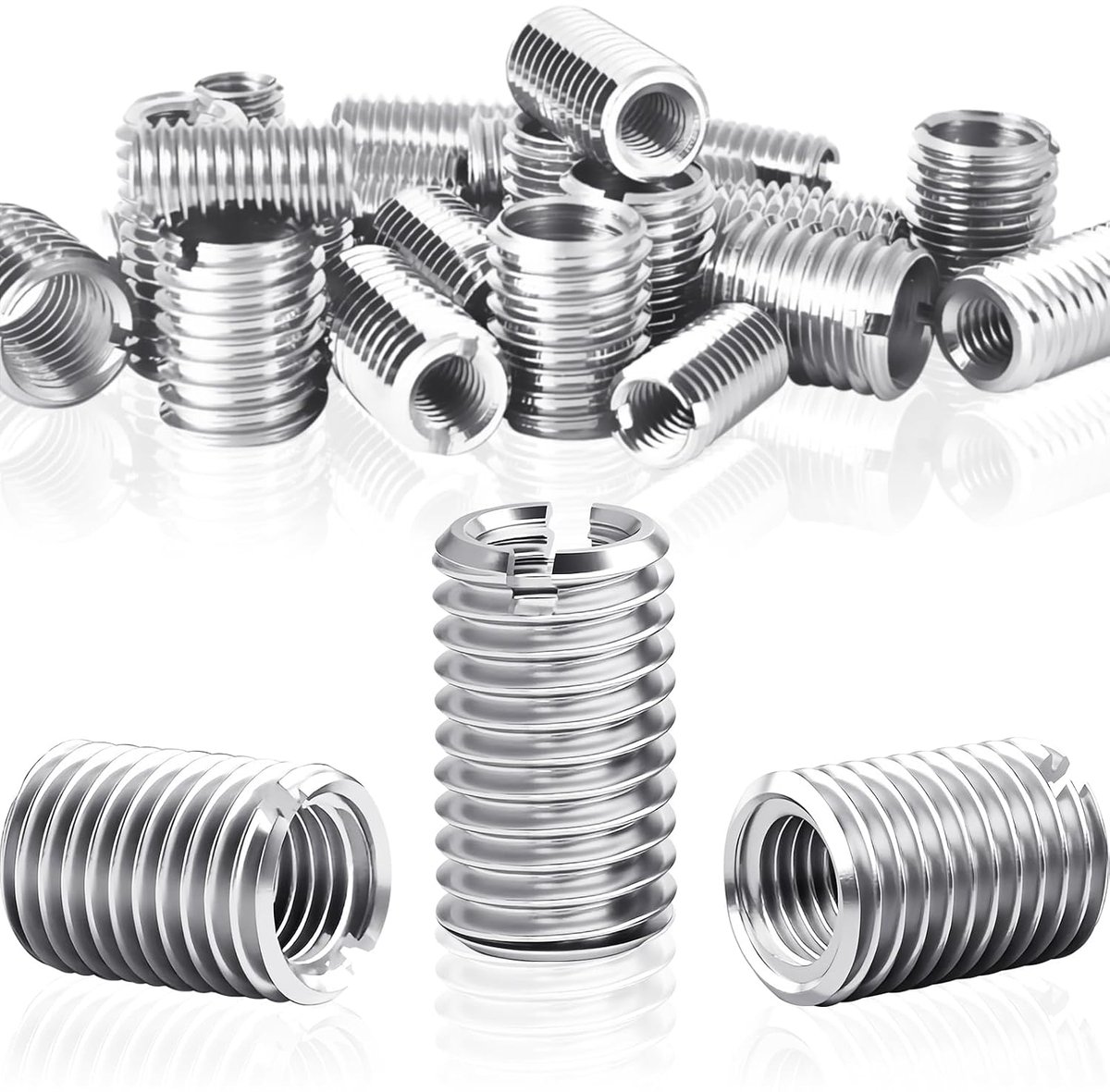 Schraefdraadinzet M8 en M6 x 15 mm, 24 stuks adapter, roestvrij stalen huls, reparatie- en montageadapter M8 naar M6