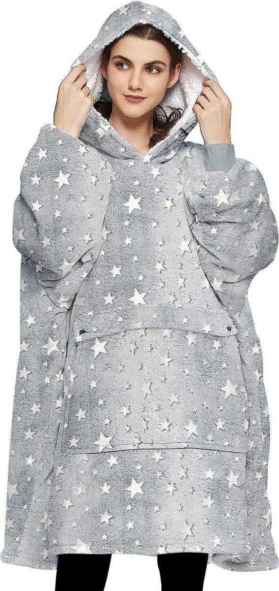 Draagbare deken hoodie voor volwassenen met zak Glow in the Dark | Sherpa, donzige deken, oversized sweatshirtdeken, kangoeroezak, schattige verjaardagscadeaus voor vrouwen, schattige dingen
