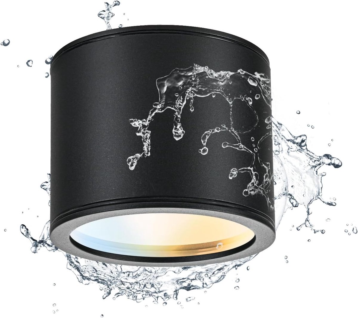 zwart, IP44, plafondspot, 6 W, 3 karaat, warmwit, 3000 K, neutraal wit, 4000 K, koudwit 6500 K, plafondlamp voor badkamer, waterdicht, 230 V, met GX53-fitting Ø 82 x 67 mm