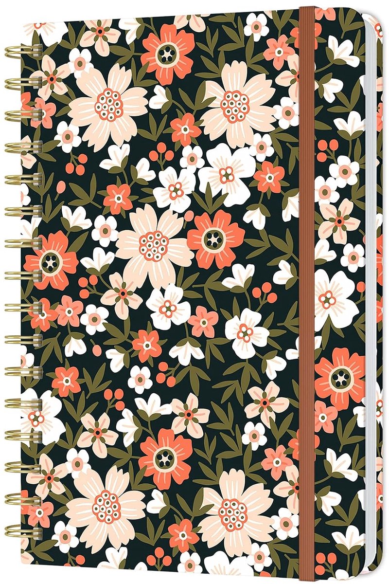 Hardcover gelinieerd dagboek voor vrouwen, 14,5 x 21,3 cm, 160 pagina's dik papier, notitieboek om te schrijven, journaling, bloem
