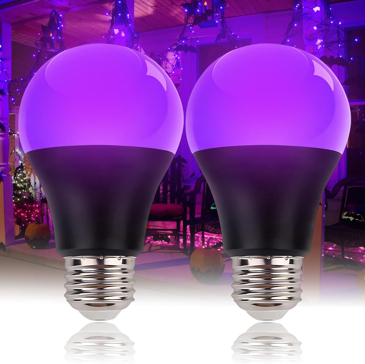 9W UV Zwarte Lichtbol, Paarse Verlichting, E27 Zwarte Nachtlampje 395nm Zwarte Licht voor Lichaamsverf, Kinderfeest, Halloween, Feest, Discoclub voor Clubs (2 stuks)