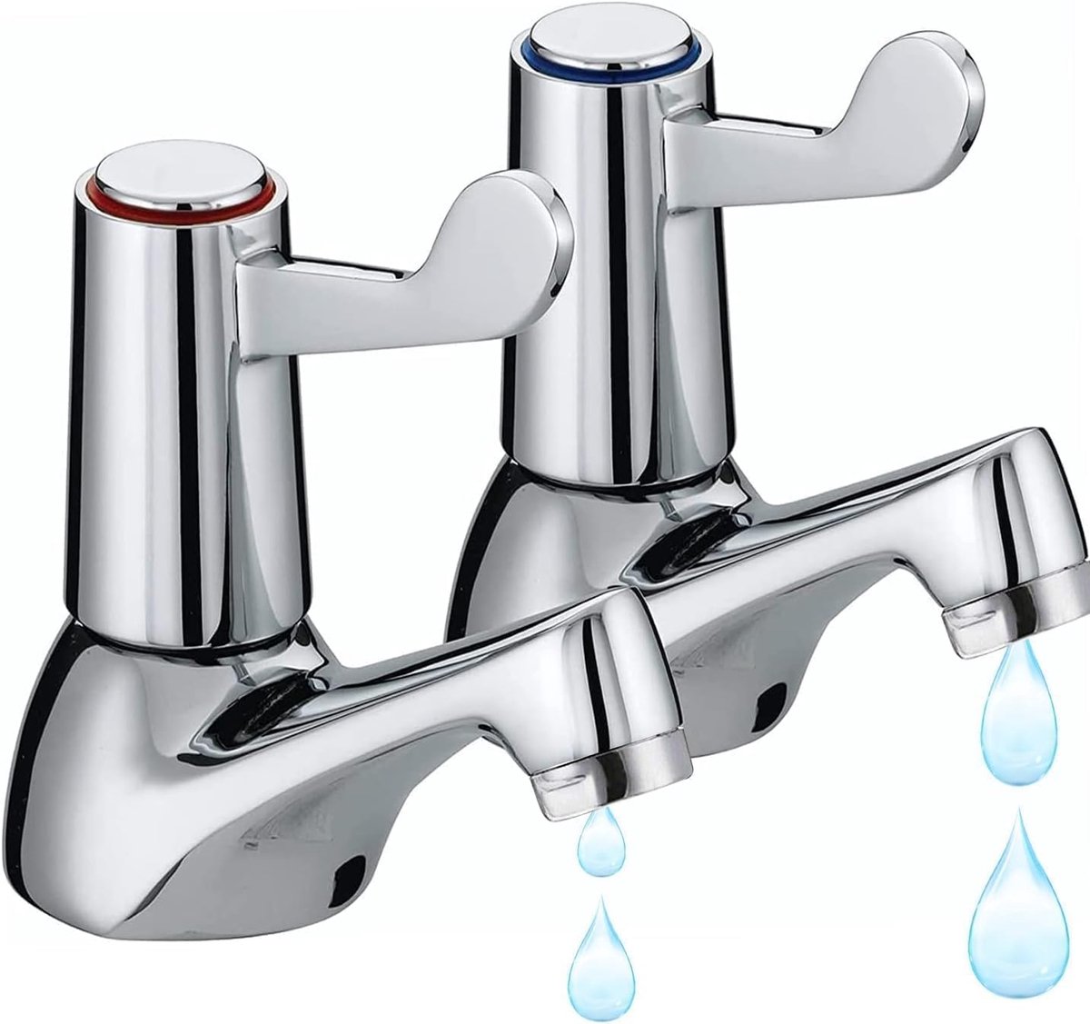 2 stks Chrome Hendel Wastafel Kranen, Keuken Sink Tap Paar Badkamer Wastafel Tap voor Badkamer Wastafel voor Warm en Koud Water, ¼ Draai Hendel, Chrome Messing Pijler Set Kraan voor Keuken
