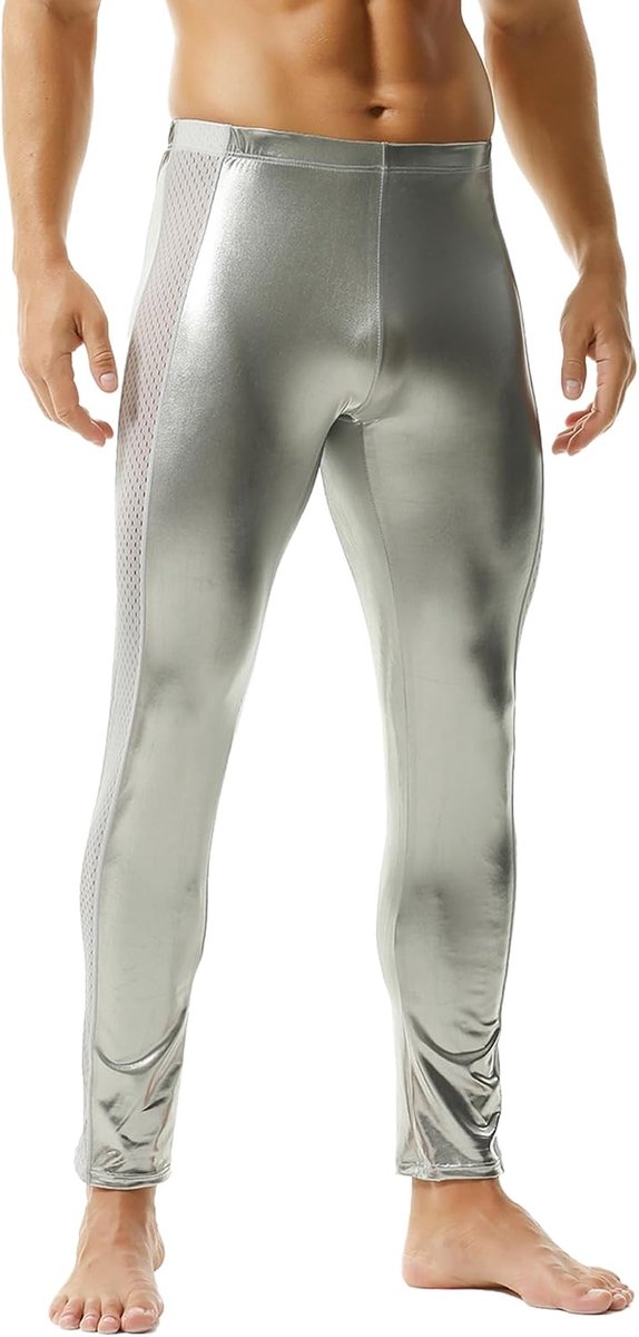 Sportlegging voor heren, lange onderbroek, metallic sportbroek voor heren, leggings voor clubkleding