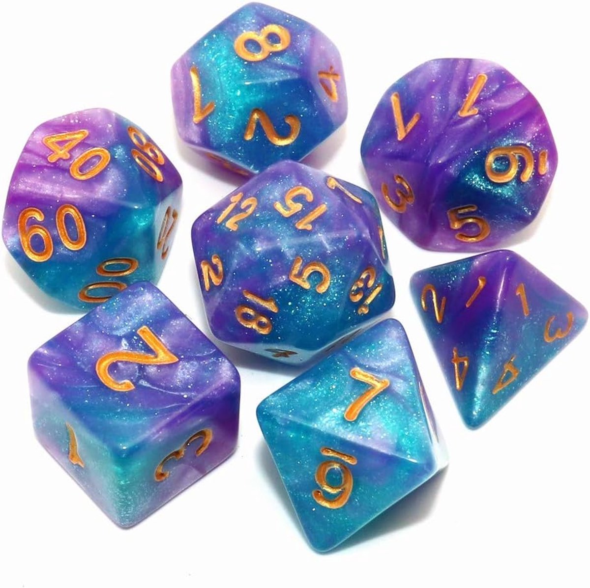 Dobbelstenen set meer blauw & paars polyhedral RPG dobbelstenen voor kerkers en draken D&D rollenspellen tafelspellen glitter dobbelstenen