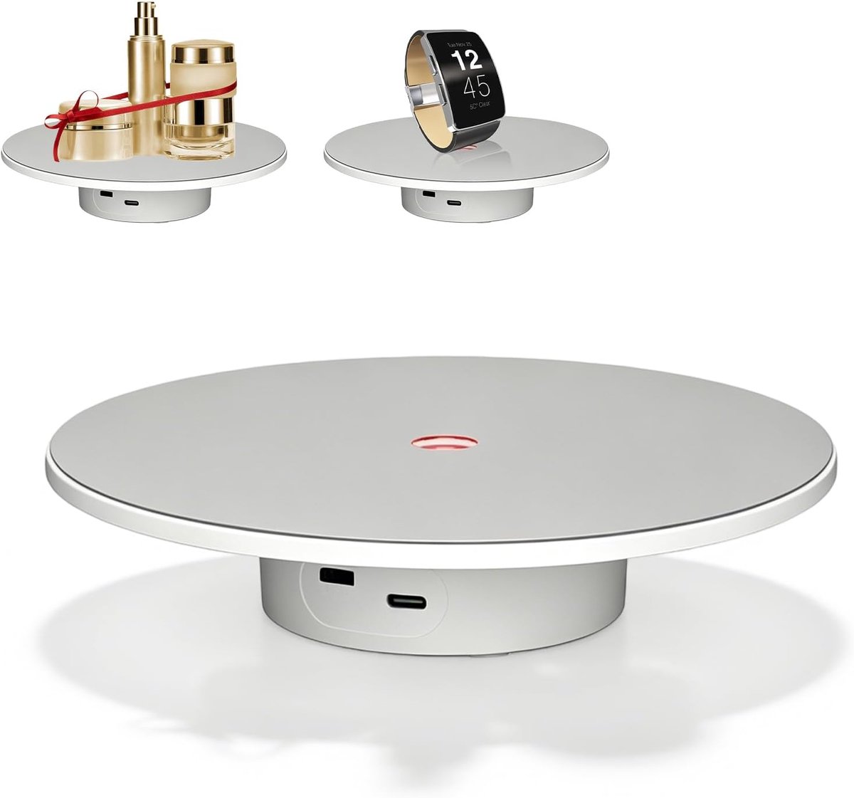 draaiplateau 20 cm - 360° productfotografie standaard, 5 kg draagvermogen, USB-C, 30 s/omdr., stil, ideaal voor macro-opnames en sieradendisplay
