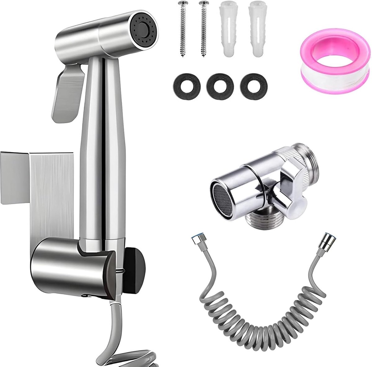 stalen handdouche Bidet handdouche set waterkraan dispenser met 3M slang en houder toilet sproeier met dual-modus (jet/stream) G1/2" ventiel en een G3/8"