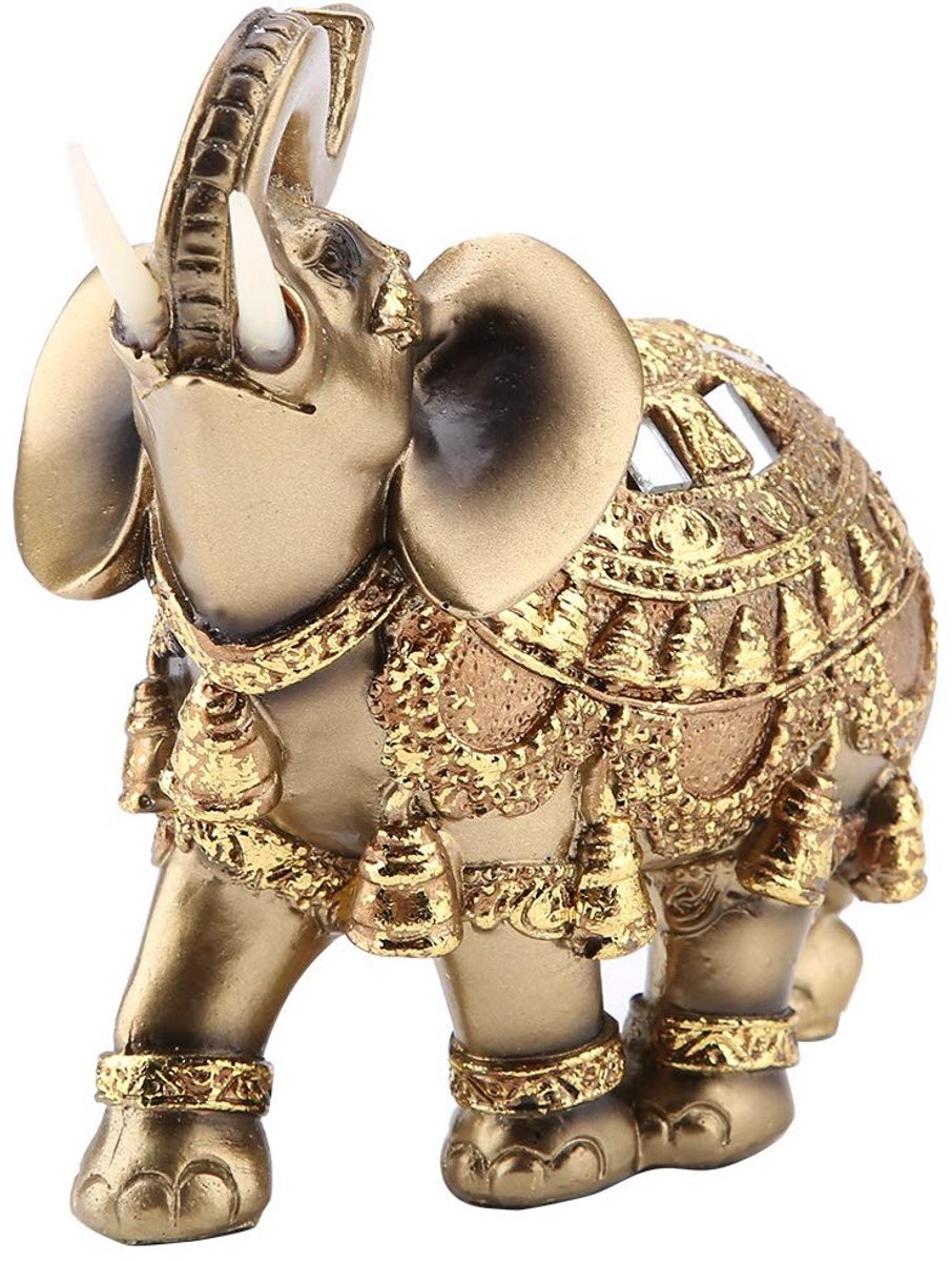 Olifant beeldje rijkdom - gouden sculptuur - Feng Shui decoratie - geluk en voorspoed - SnelShoppen